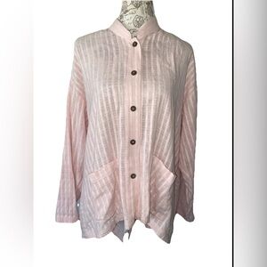 Yasuko Kurisaka CATHY Shadow Stripe Artsy Lagenlook Pink Gauze Button Up